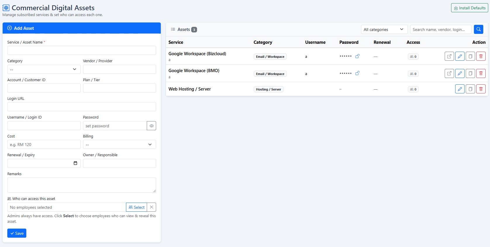 iCRM commercial digital asset management with access authority