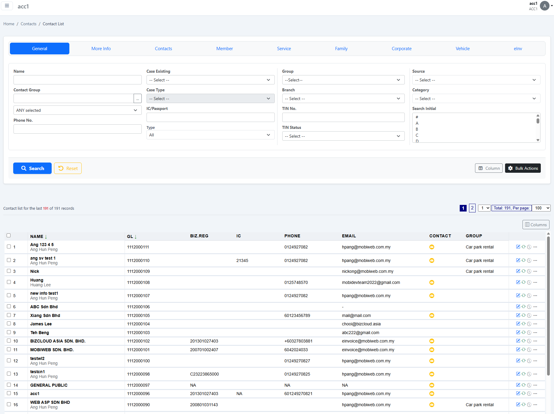 Customer CRM interface in iCRM