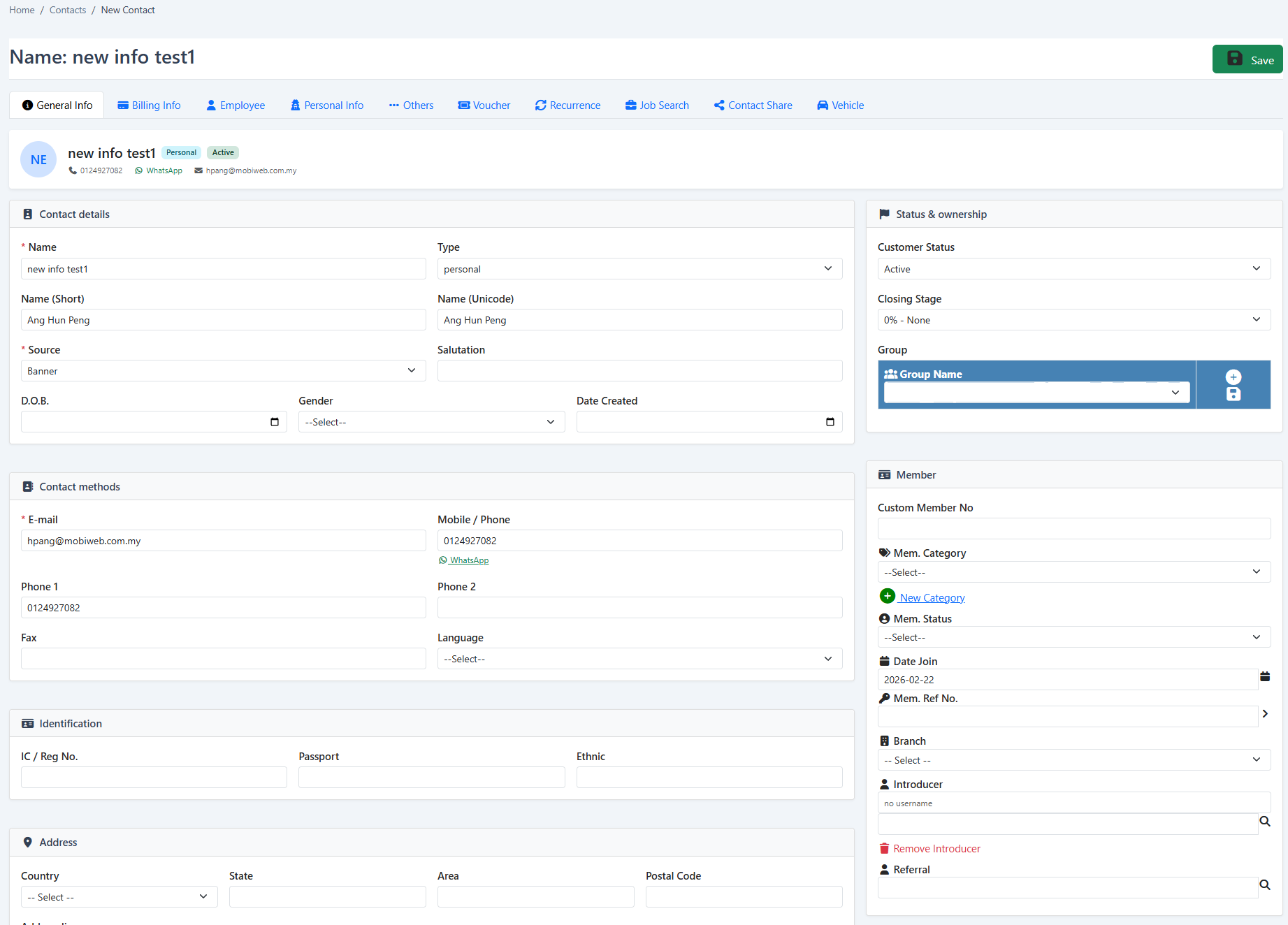 iCRM comprehensive customer profile