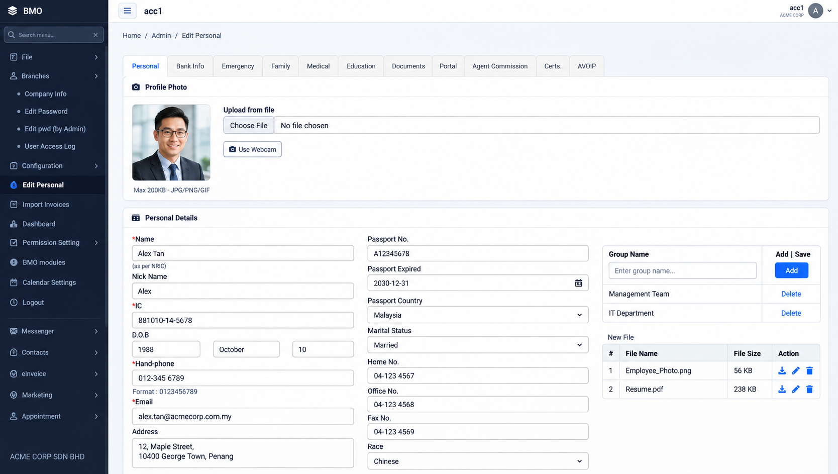 Comprehensive iCRM employee information