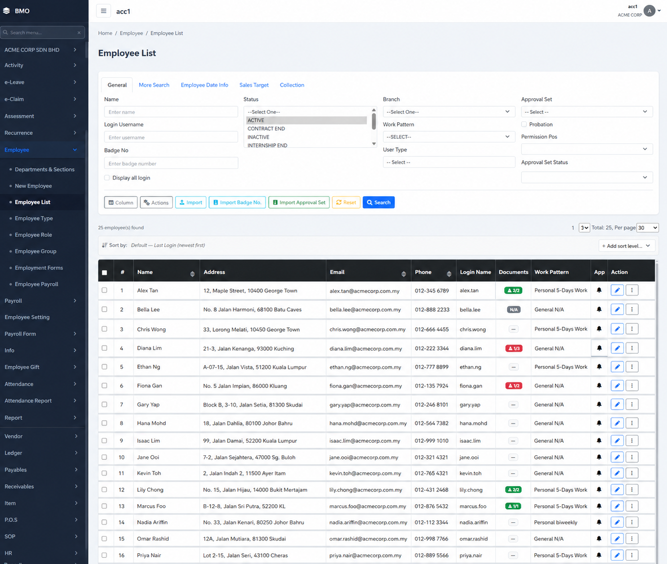 Employee Management interface in iCRM