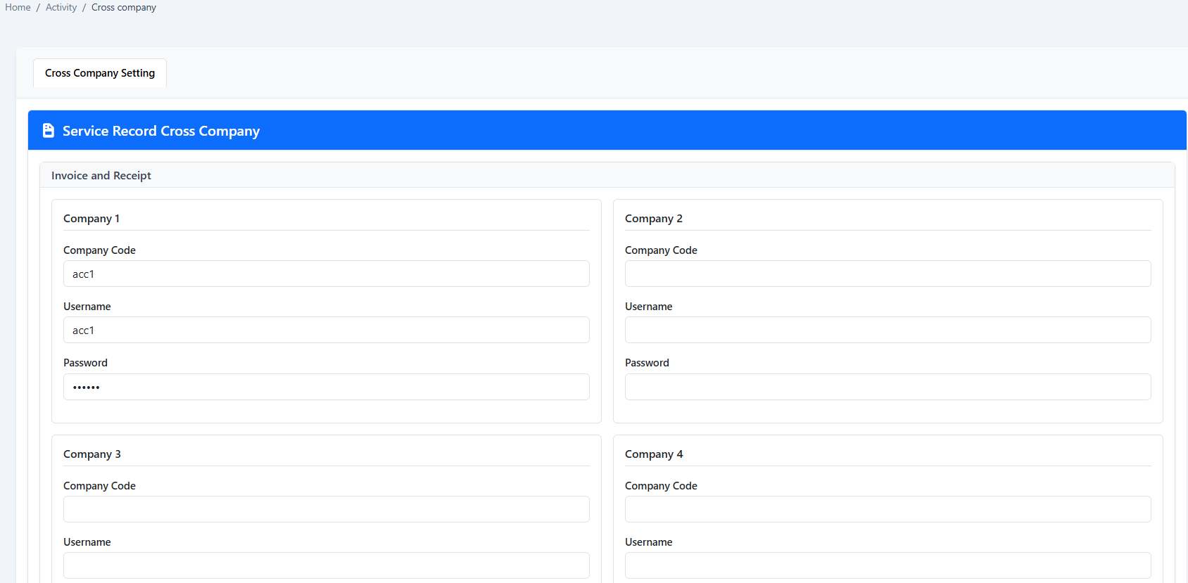 iCRM cross-company accounting configuration