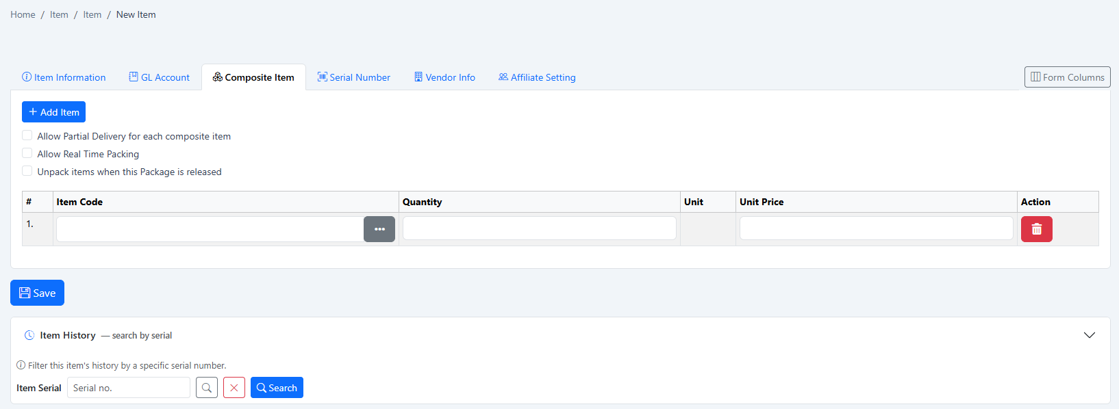 Creating a composite item set in iCRM