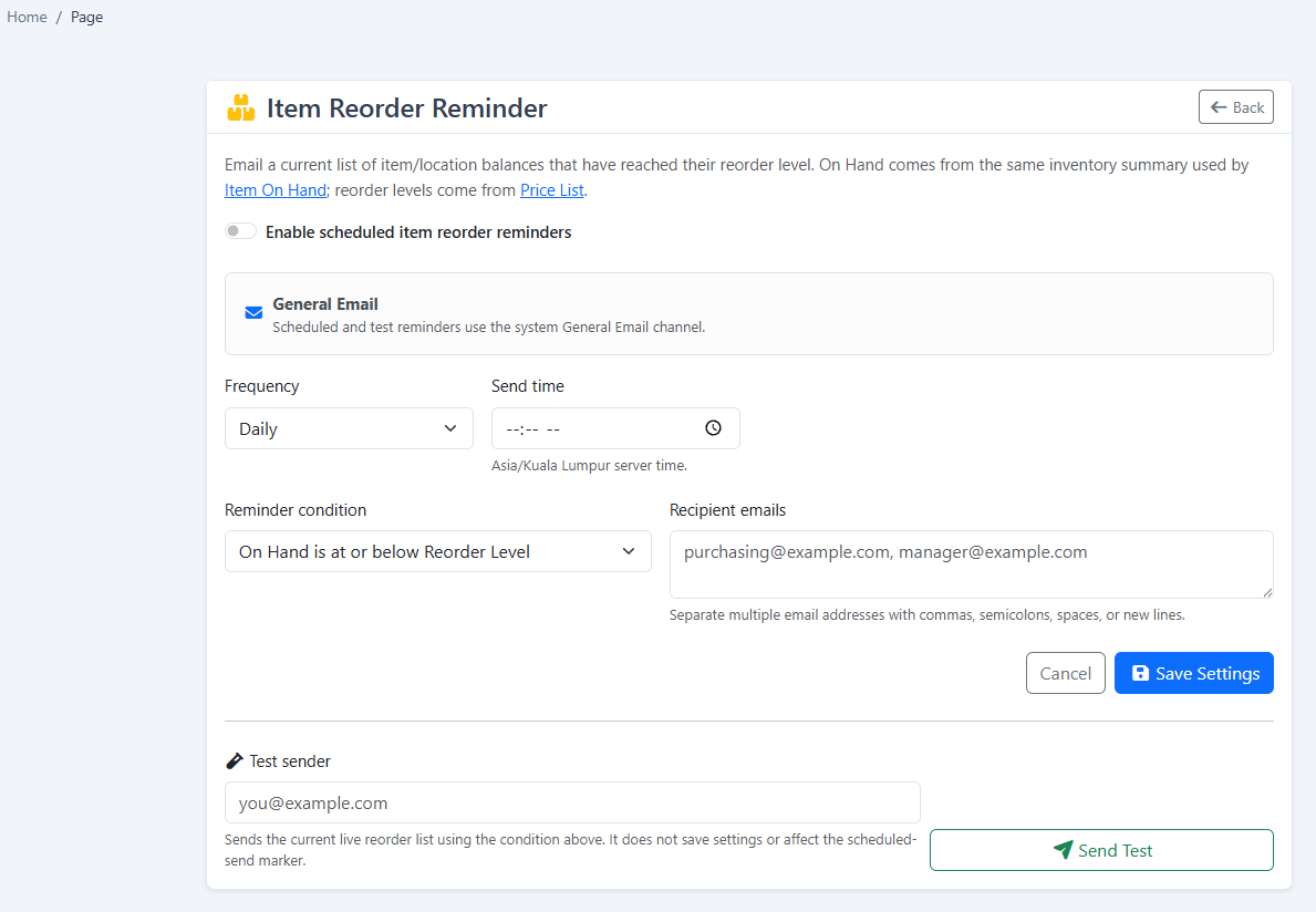 iCRM item reorder reminder setup