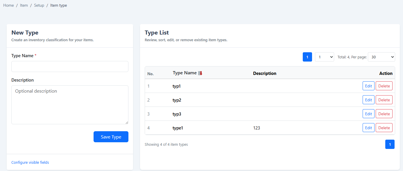 iCRM item type setup