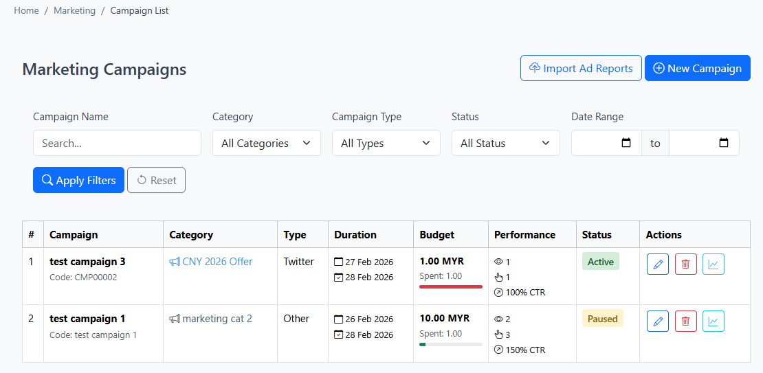 iCRM custom marketing campaign list