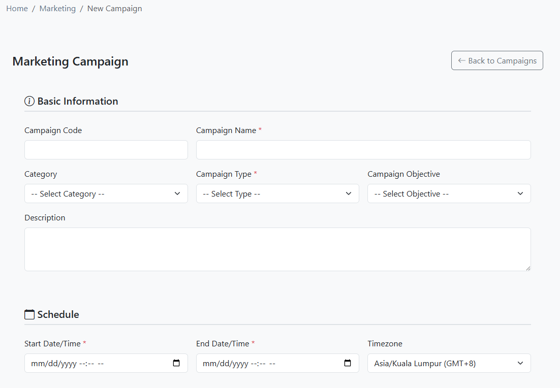 Creating a custom marketing campaign in iCRM