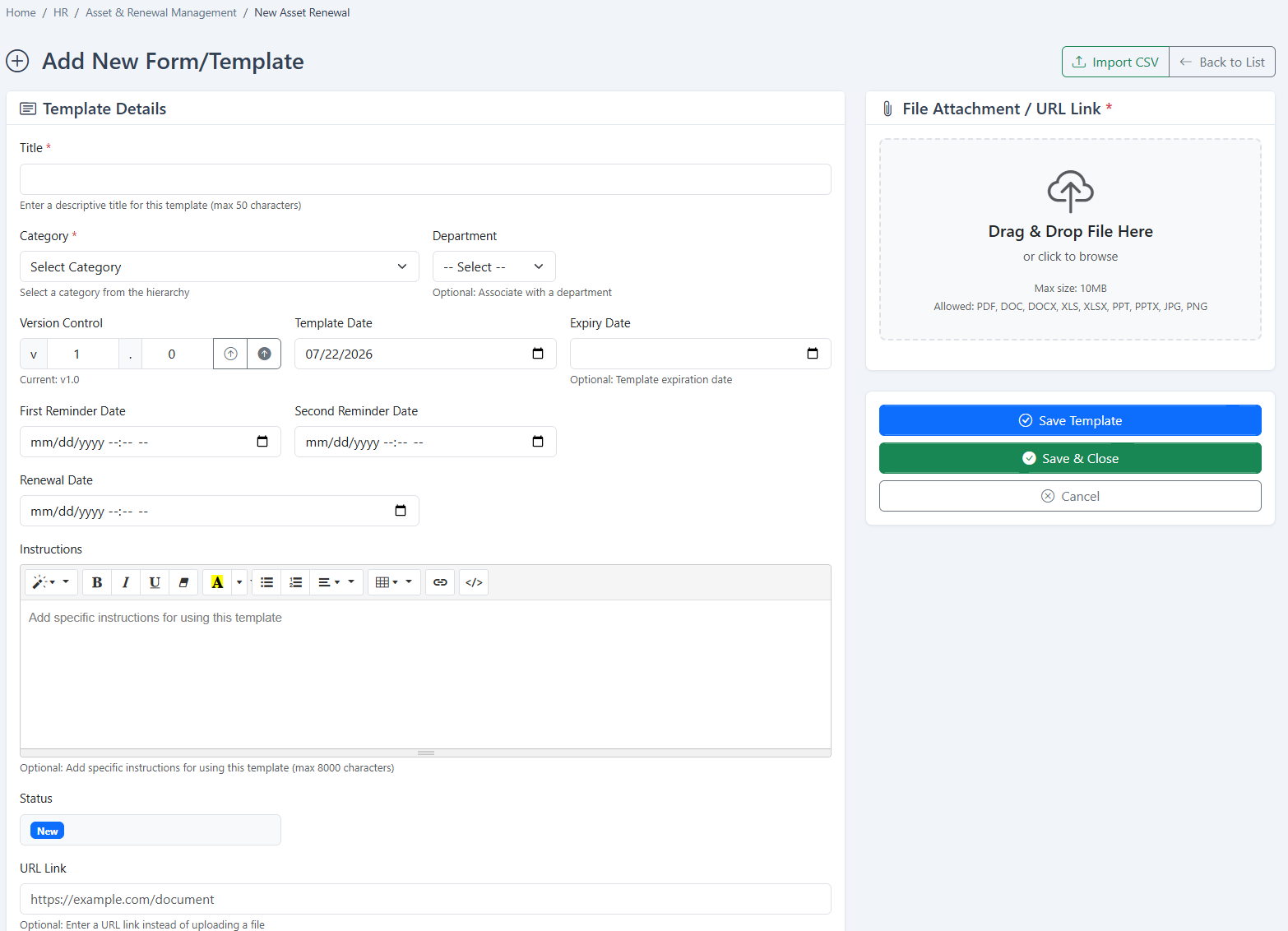 Creating a new asset and renewal record in iCRM