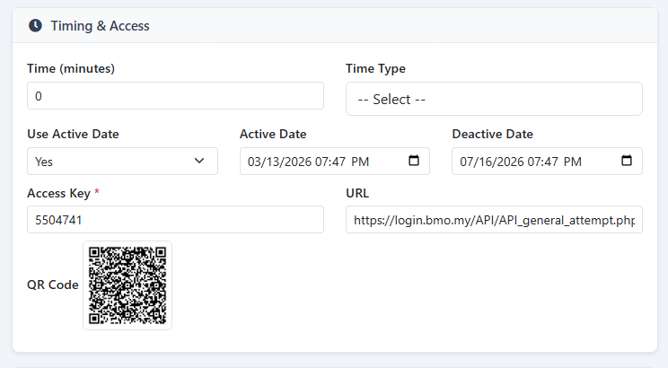 iCRM public assessment URL, access key and active period