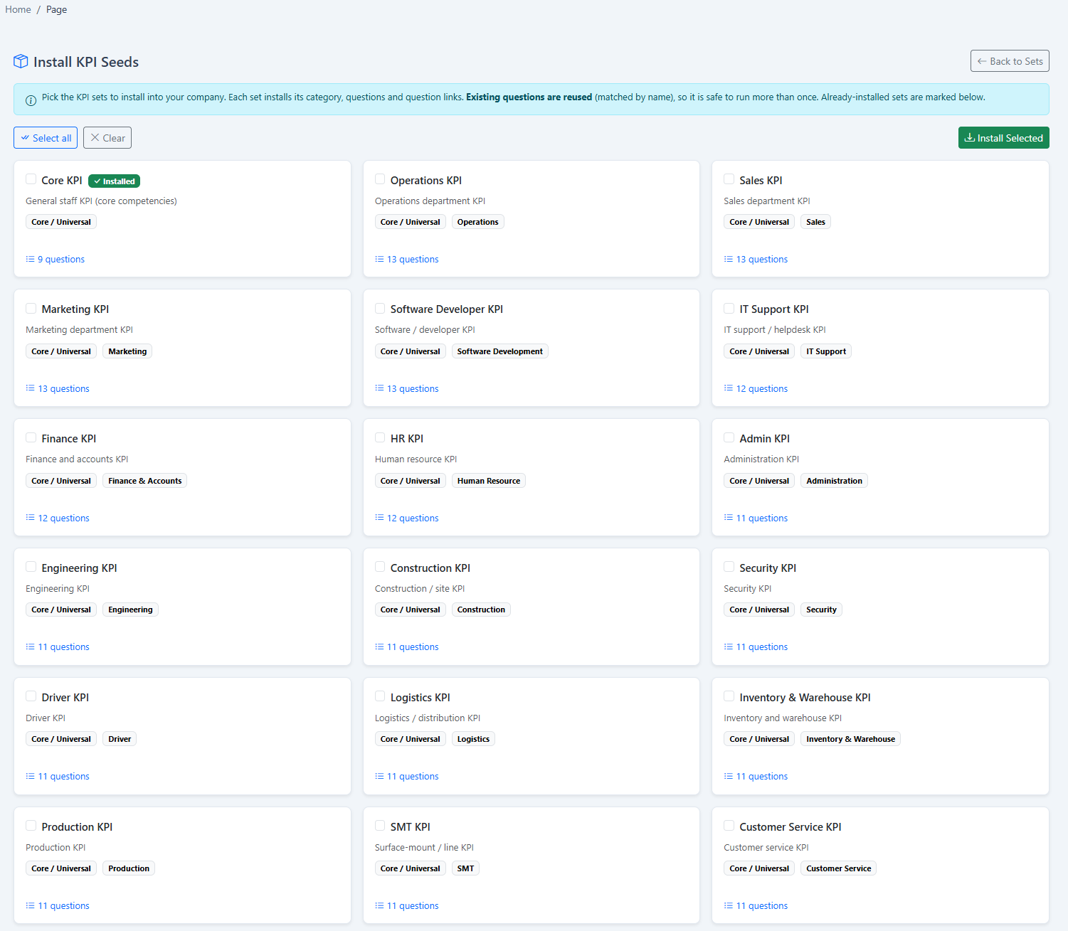 iCRM role-based KPI assessment seed generator