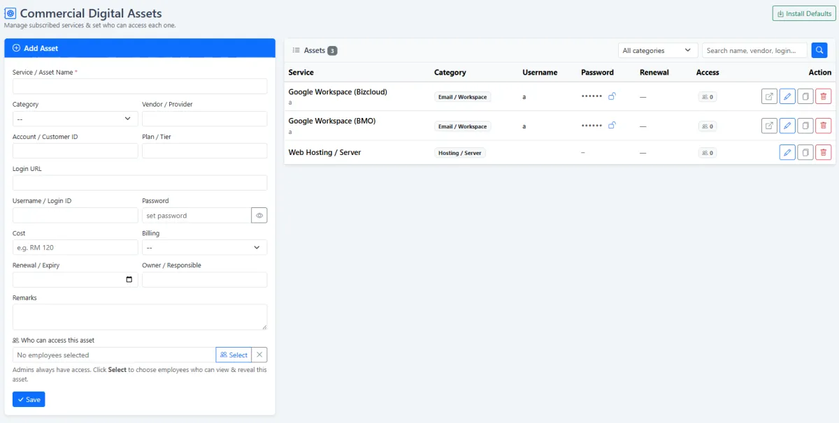 iCRM commercial digital asset management with access authority