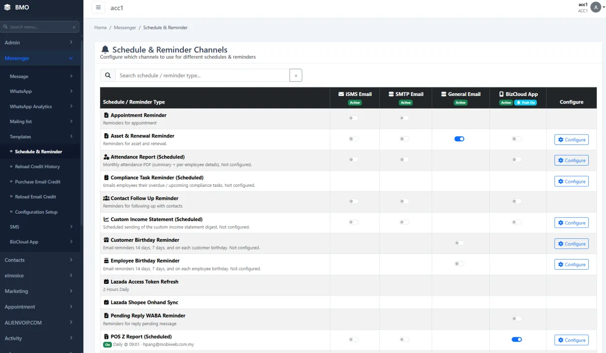 Scheduling an employee birthday email reminder in iCRM