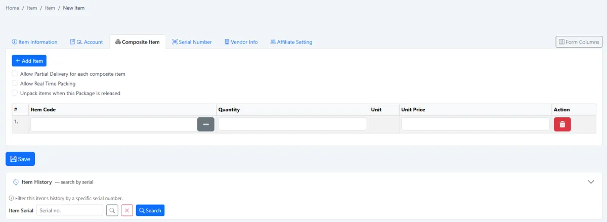 Creating a composite item set in iCRM