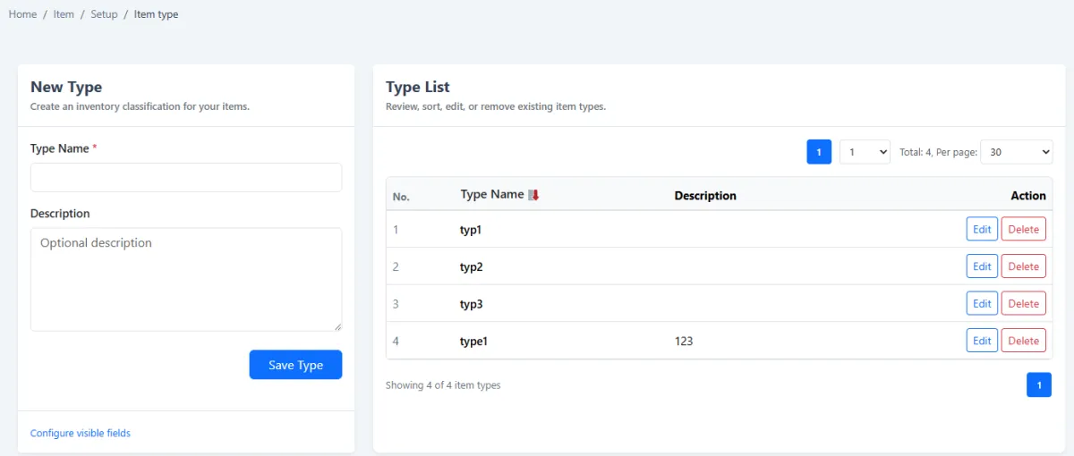iCRM item type setup