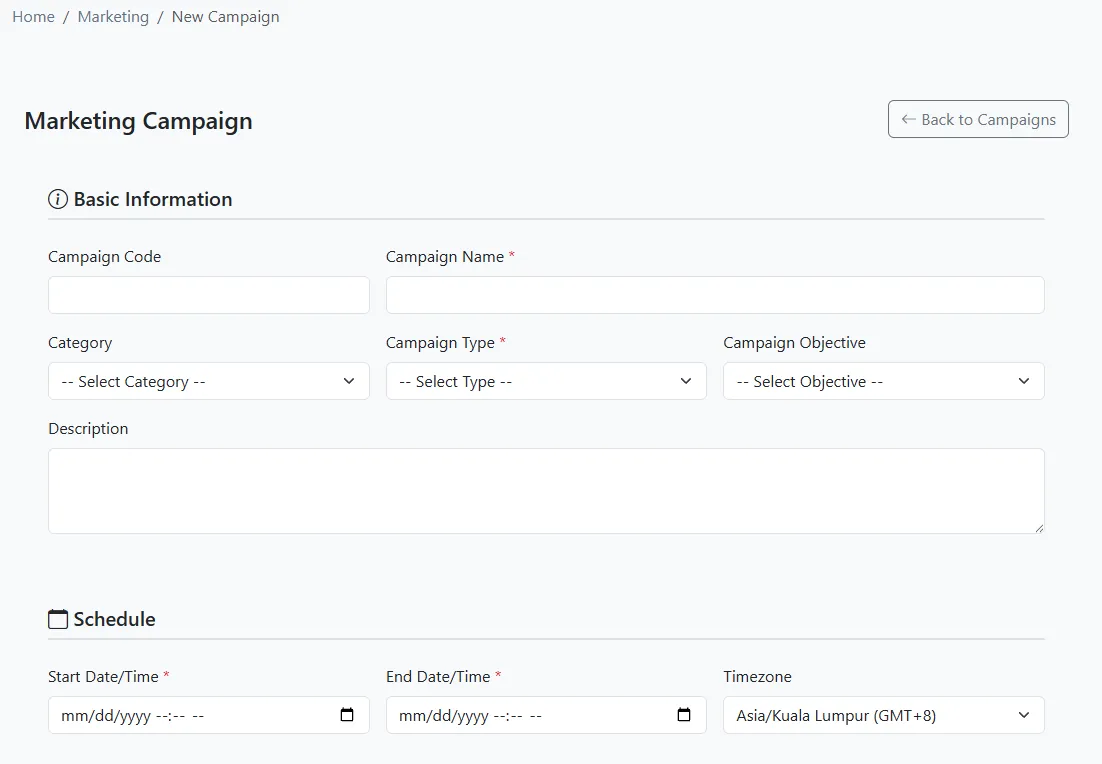 Creating a custom marketing campaign in iCRM