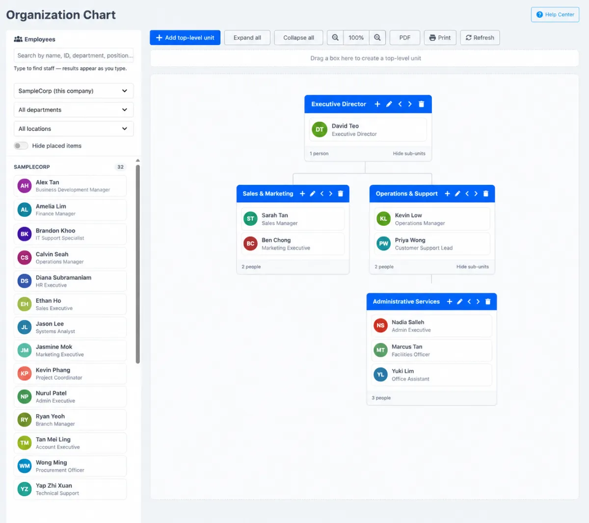 Corporate Workspace interface in iCRM