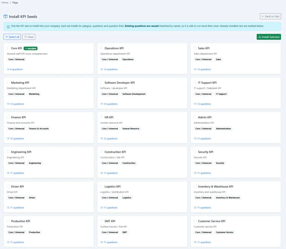 iCRM role-based KPI assessment seed generator