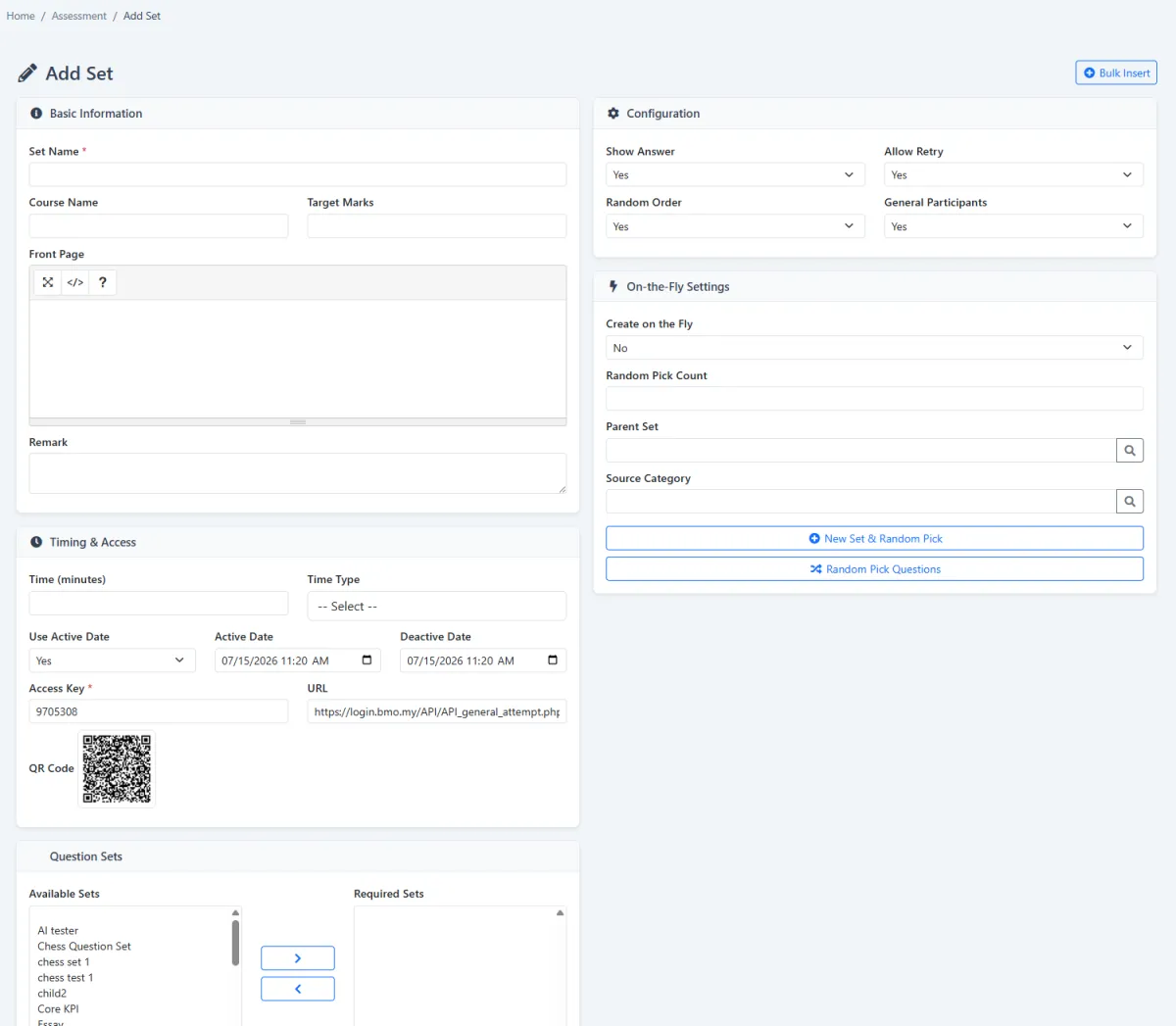 Creating a KPI assessment set in iCRM
