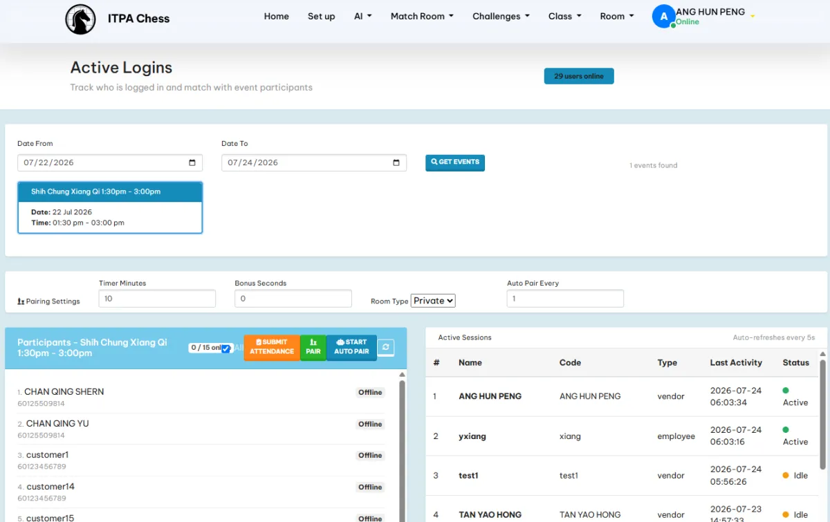 Tutor Companion active login attendance list